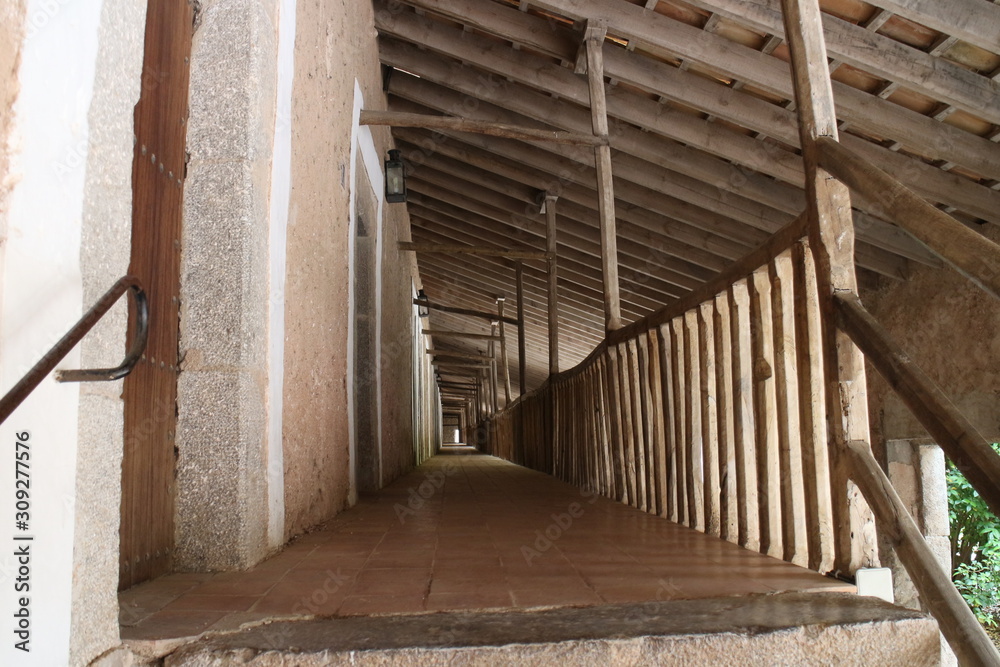 Corridor in Monastery Santuari de Lluc in Serra de Tramuntana, Mallorca, Spain