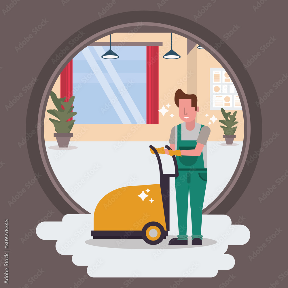 man worker in housekepping with shining