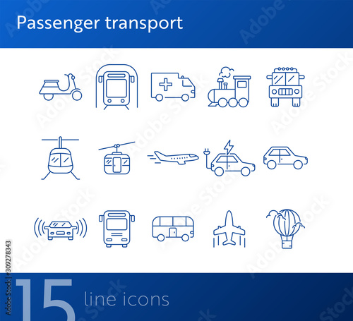 Passenger transport line icon set