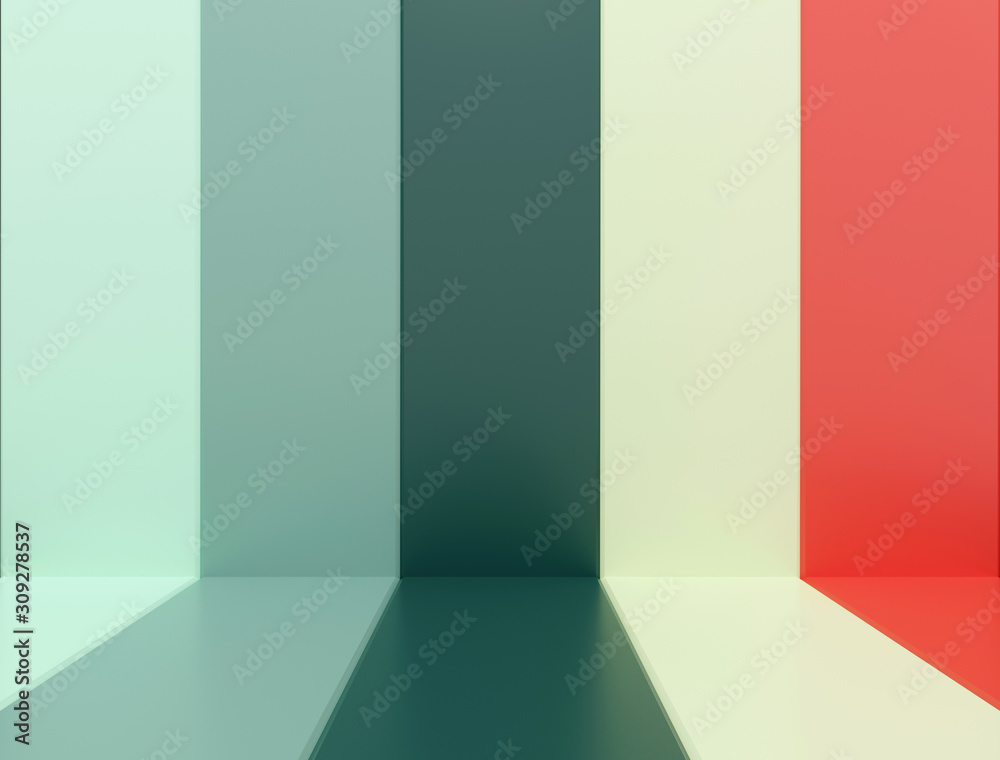 Modern color scheme backdrop empty space wall perspective 3D render