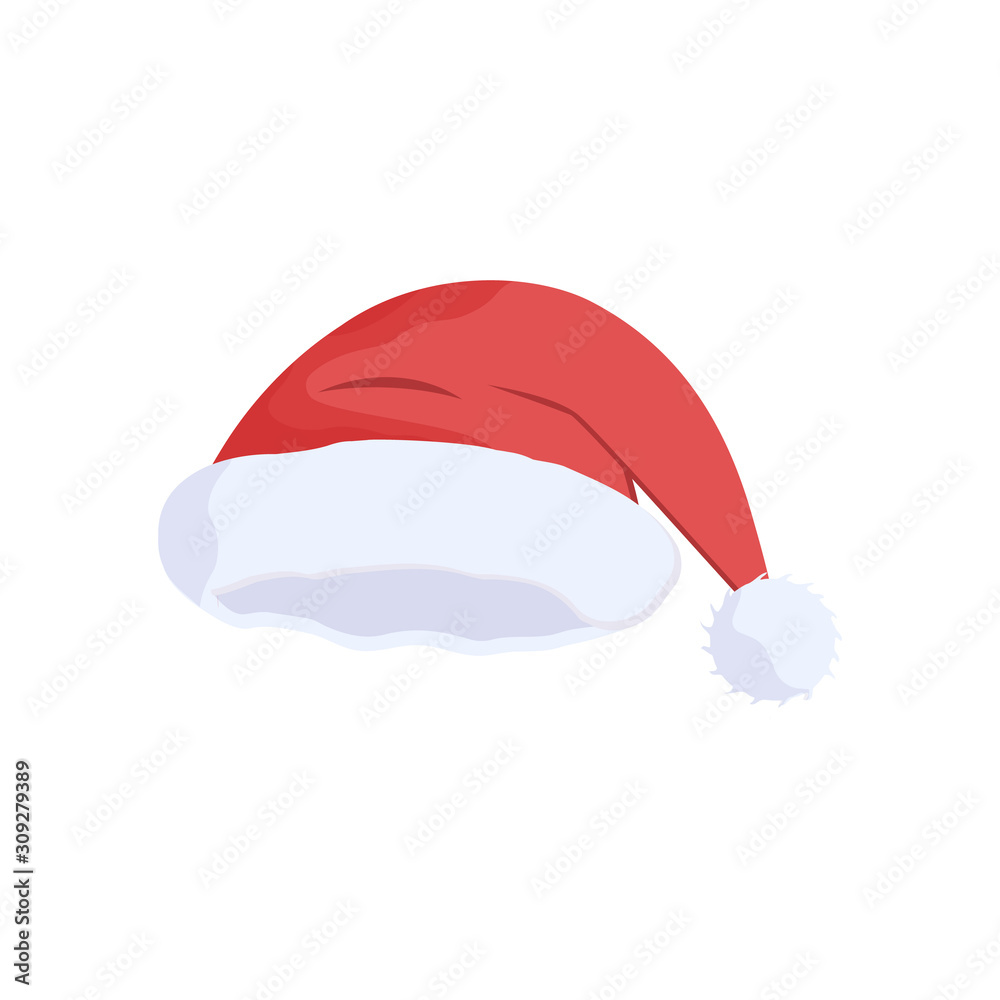 Santa claus hat. Traditional Xmas headdress, festive new year headwear isolated on white background.Funny cap, warm winter season headdress. Christmas celebration symbol.Flat vector illustration Santa claus hat. Traditional Xmas headdress, festive new year headwear isolated on white background.Funny cap, warm winter season headdress. Christmas celebration symbol.Flat vector illustration
