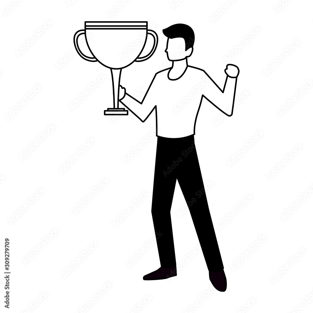 man with trophy gold in white background man with trophy gold in white background