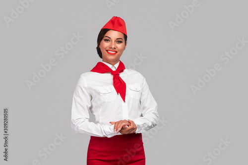 Fotografie Friendly air hostess smiling for camera