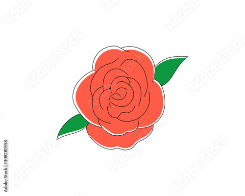 Drawing of a pink flower doodle on a white background, vector illustration
