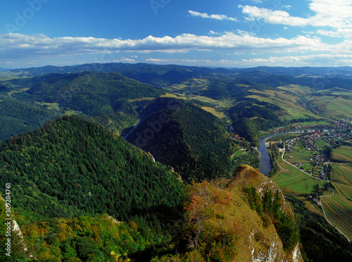 view from Trzy Korony Mountain, Pieniny Mountains, Dunajec river, Poland