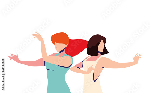 scene of women in dance pose, party, dance club