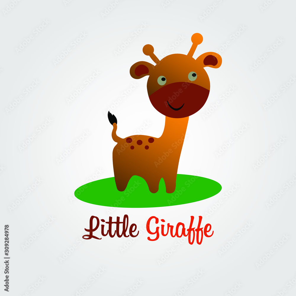 Fototapeta premium Vector illustration of Cute little giraffe cartoon.