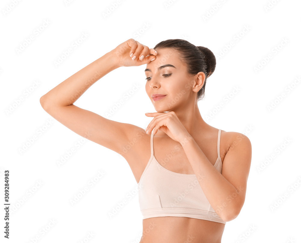 Beautiful young woman in underwear on white background Beautiful young woman in underwear on white background