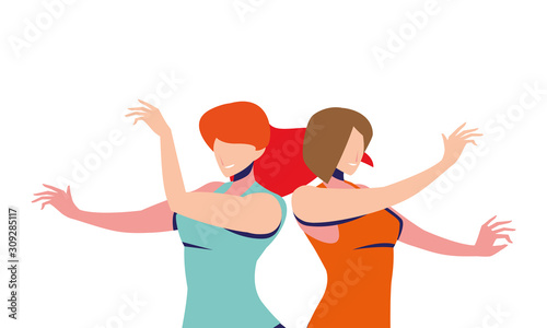 scene of women in dance pose, party, dance club