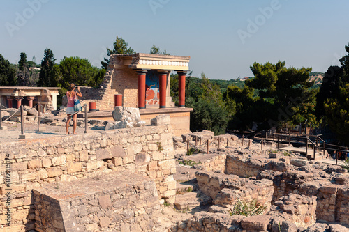 Casual view on the Knossos temple ruins elements in Heraklion, Greece