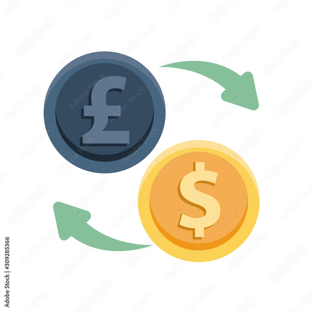 dollar and sterling pound coins icons dollar and sterling pound coins icons