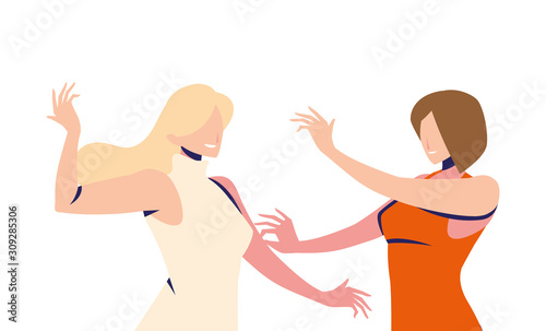 scene of women in dance pose, party, dance club