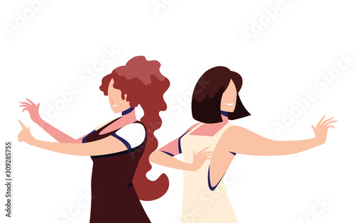 scene of women in dance pose, party, dance club