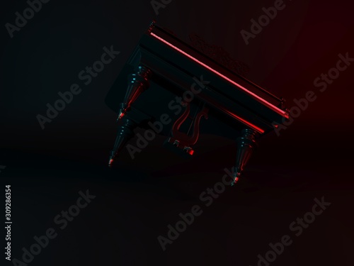 3d render of the piano on a dark background photo