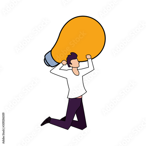 man with light bulb on white background