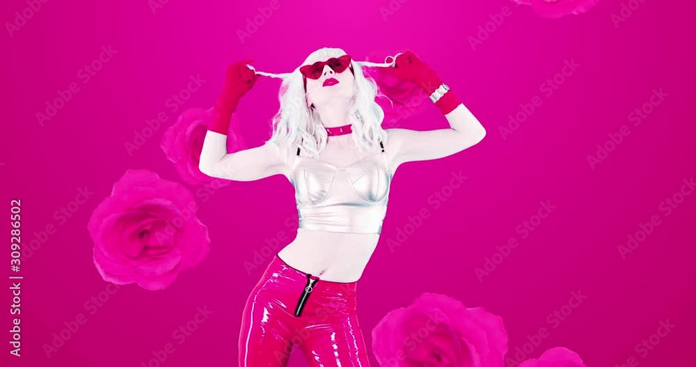 Animation gif design. Clubbing style. Girl and flowers background Animation gif design. Clubbing style. Girl and flowers background