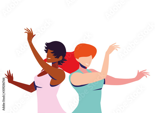 scene of women in dance pose, party, dance club