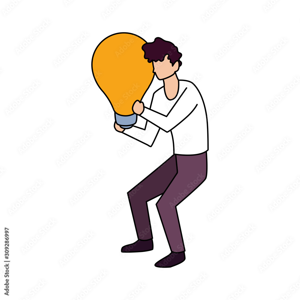 Obraz premium man with light bulb on white background
