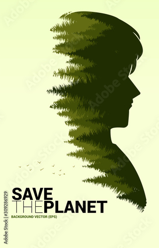 Natural forest inside silhouette man head. background for take care and save the environment.