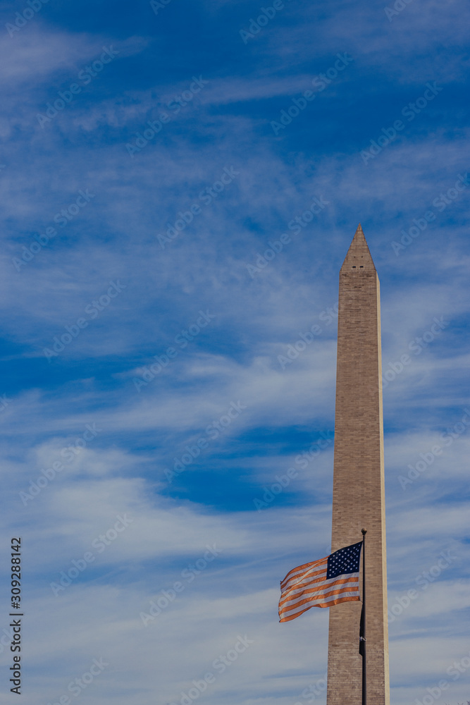 Washington Monument with Flag
