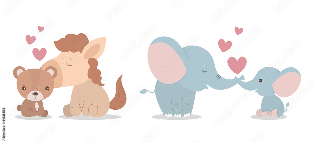Obraz premium Isolated cute elephants bear and horse cartoon vector design