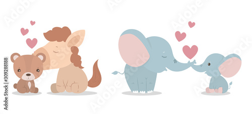 Isolated cute elephants bear and horse cartoon vector design