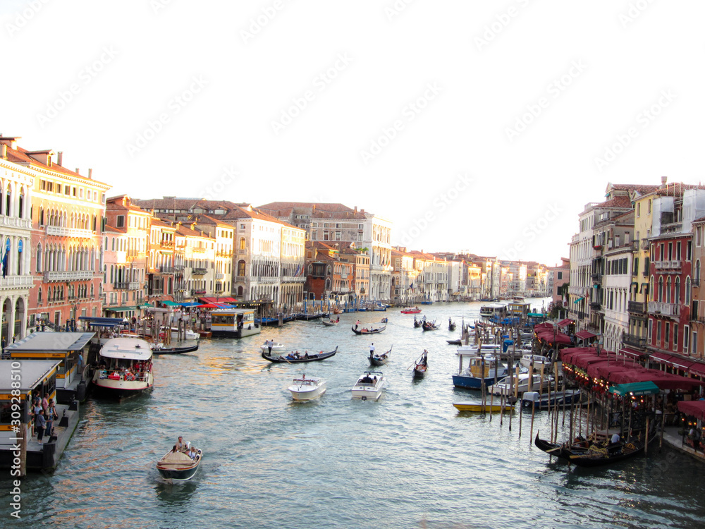 Beautiful view of the Grand Canal from Rialto Bridge in Venice, Italy.