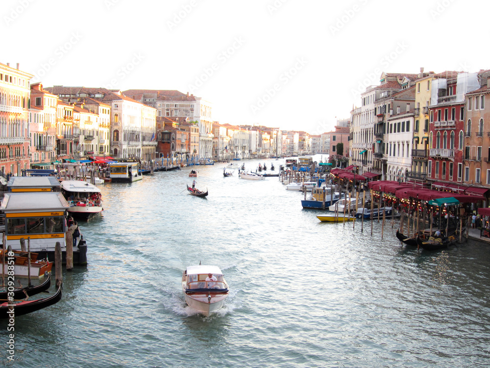 Beautiful view of the Grand Canal from Rialto Bridge in Venice, Italy.