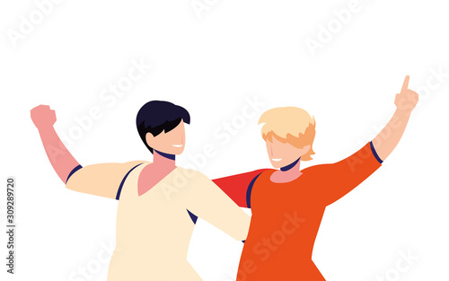 scene of men in dance pose, party, dance club