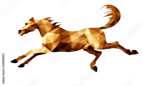 galloping dark red horse isolated image on a white background in the style of low poly