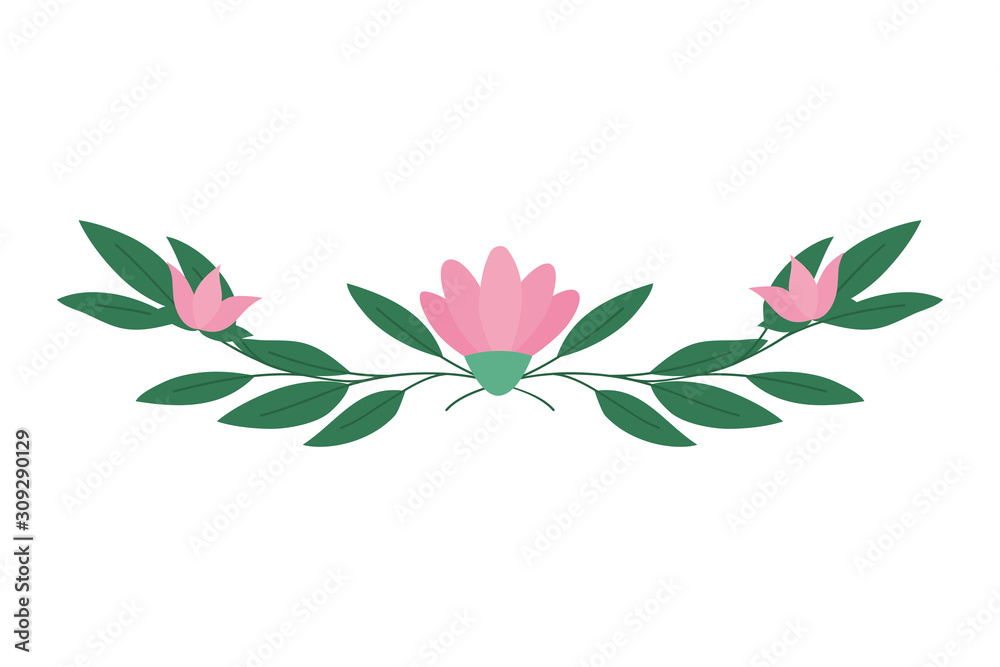 Isolated flower with leaves wreath vector design