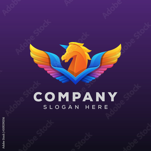 colorful pegasus or horse logo illustration vector template