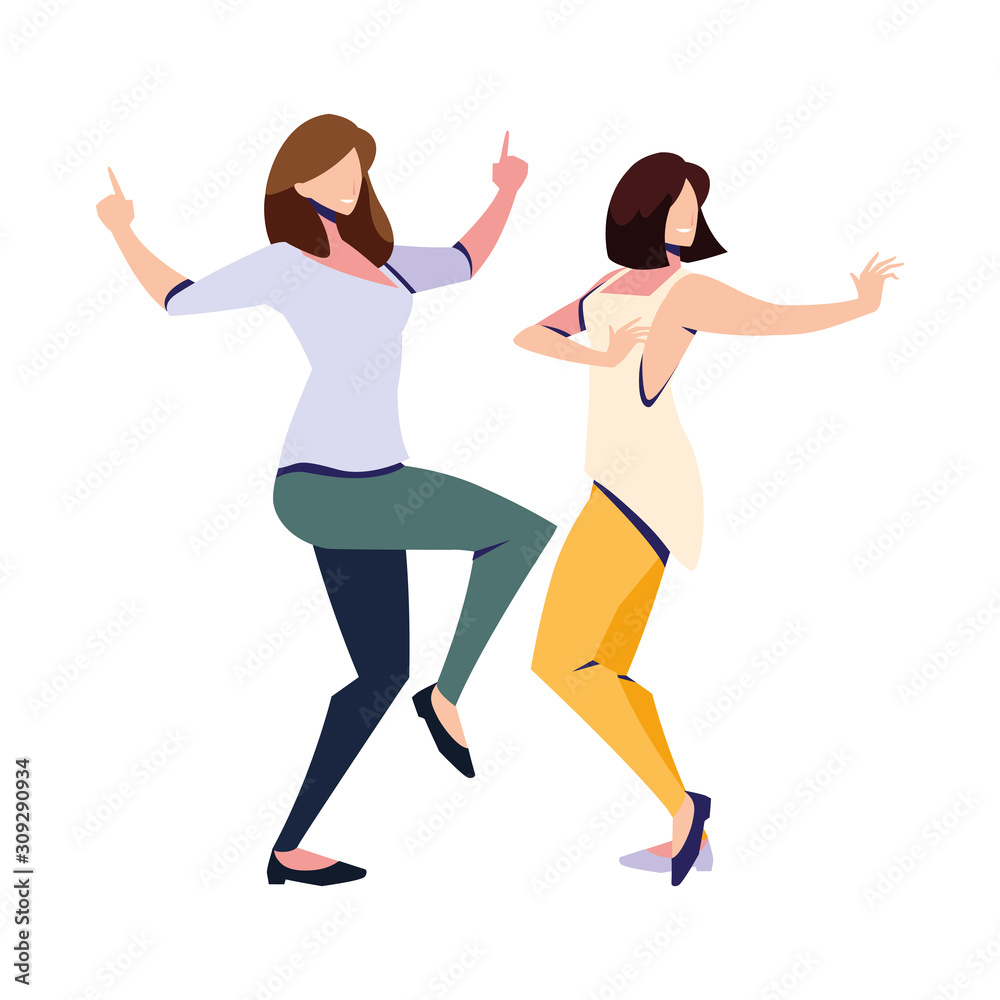 women in pose of dancing on white background women in pose of dancing on white background