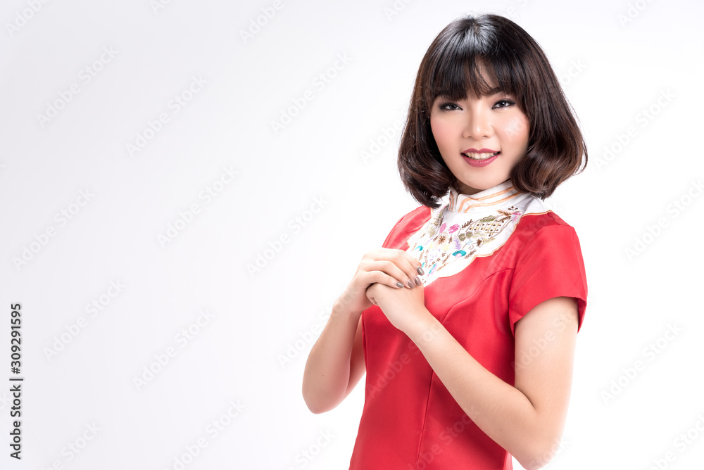 Beautiful asian woman Chinese style in red dress in Chinese New year. Beautiful asian woman Chinese style in red dress in Chinese New year.