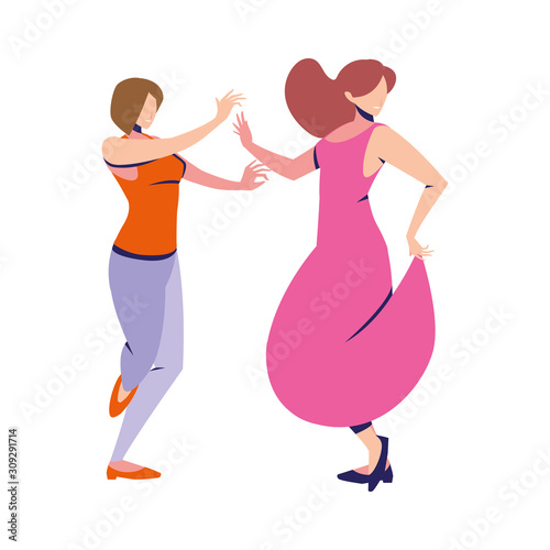 women in pose of dancing on white background