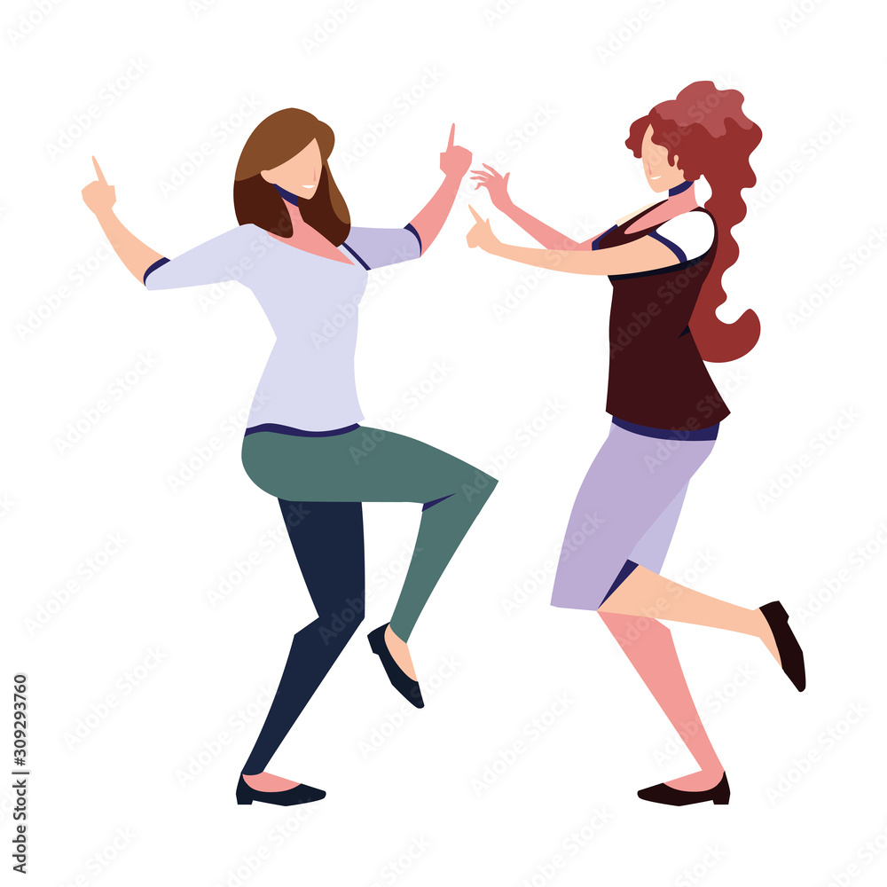 women in pose of dancing on white background women in pose of dancing on white background