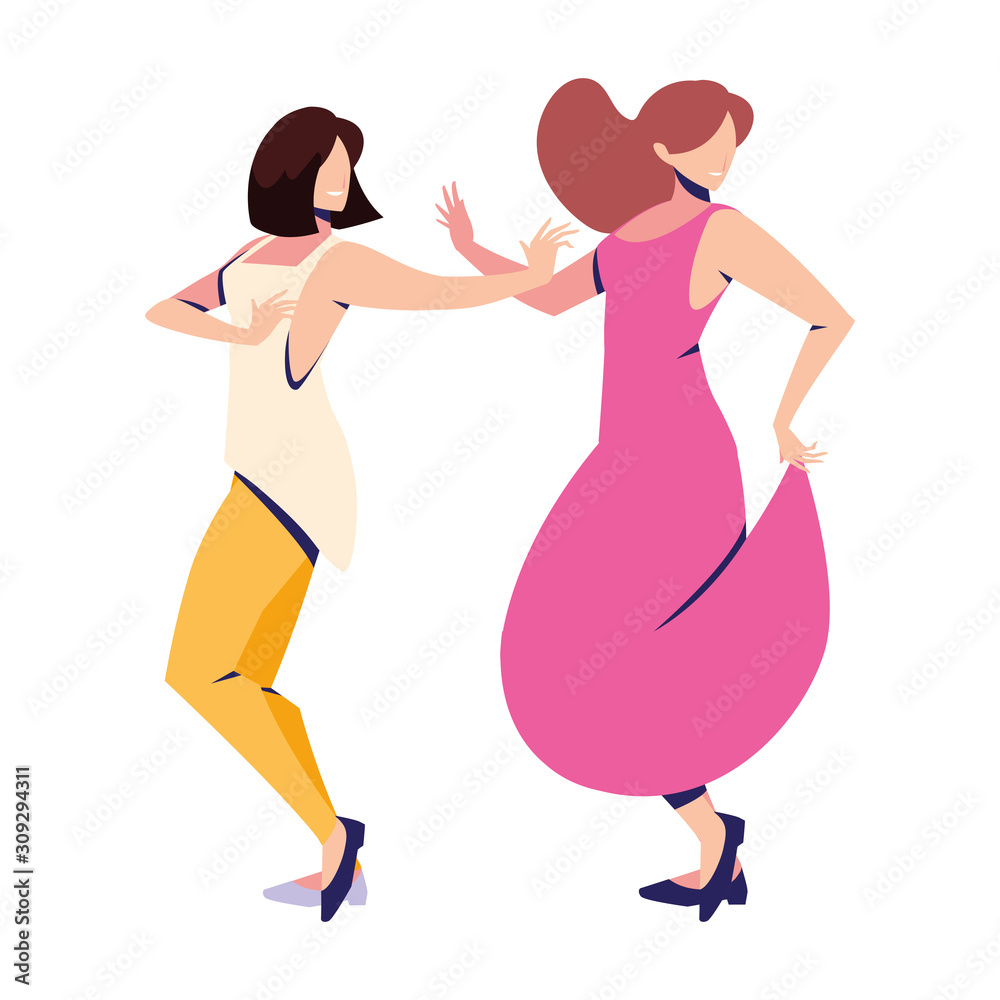 women in pose of dancing on white background women in pose of dancing on white background