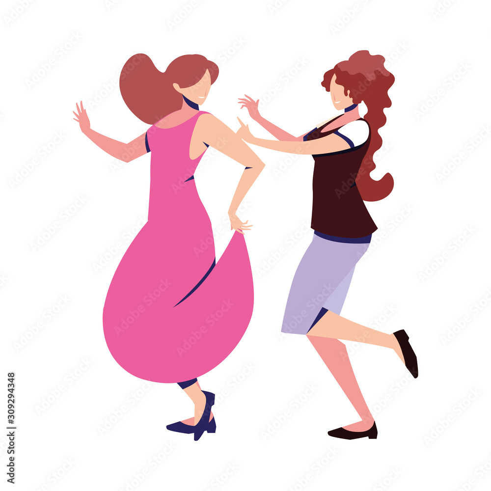 women in pose of dancing on white background