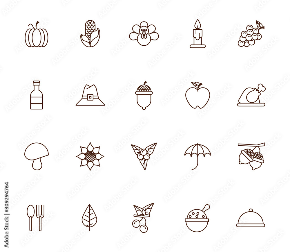 bundle of thanksgiving set icons bundle of thanksgiving set icons