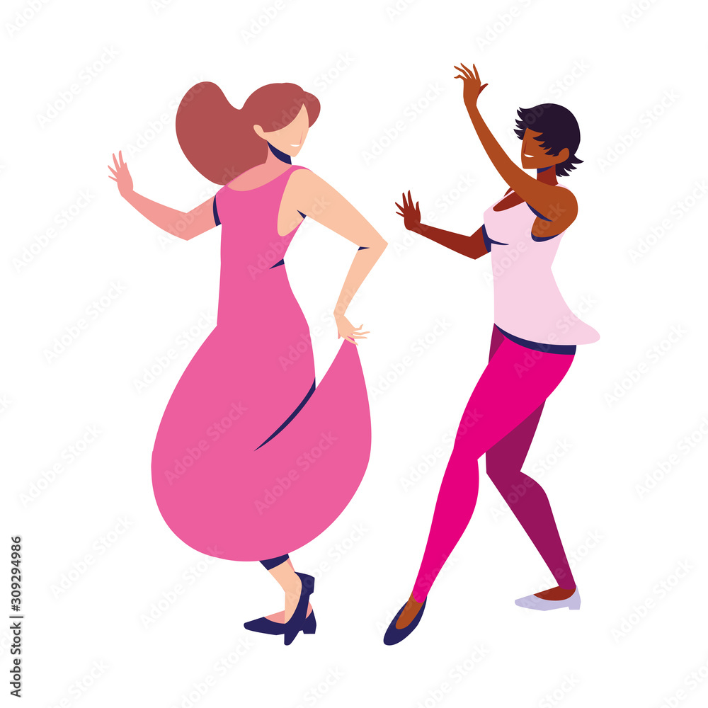 women in pose of dancing on white background women in pose of dancing on white background
