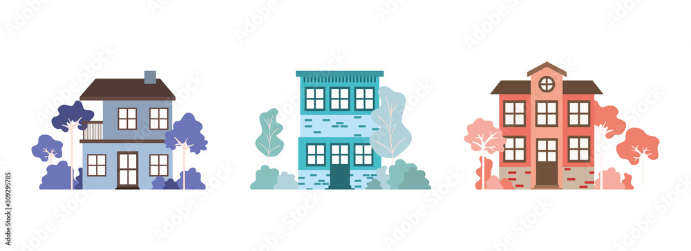 Isolated set of houses buildings vector design