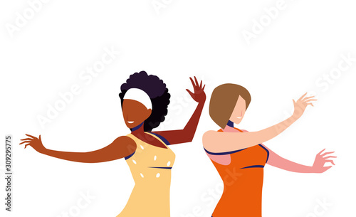 scene of women in dance pose, party, dance club
