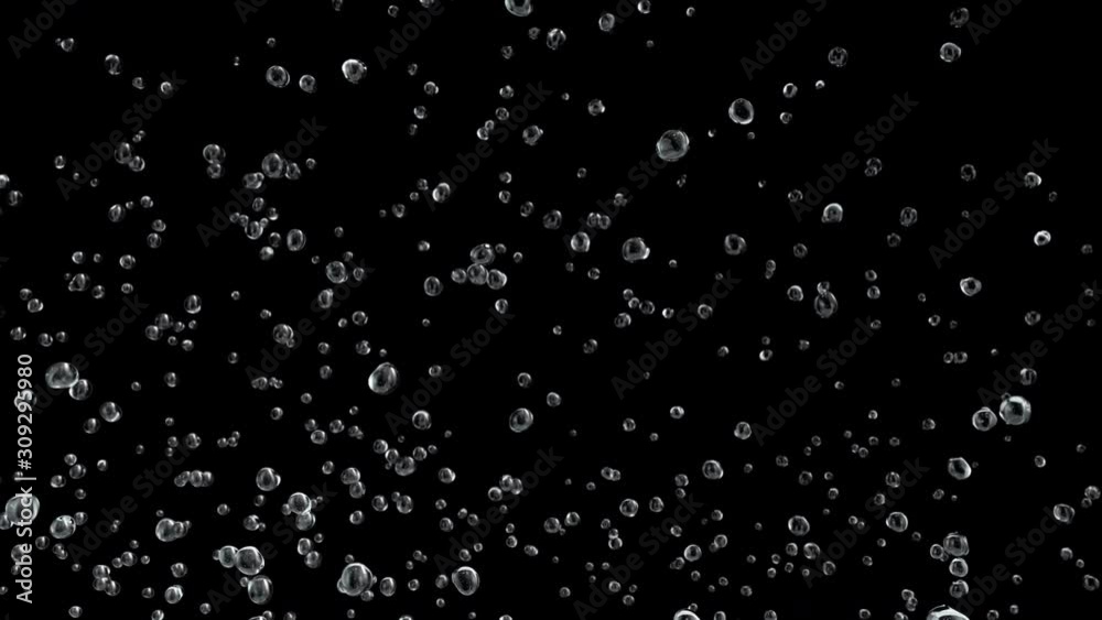 Front View of Bubbles Raising on Black Background in Slow Motion