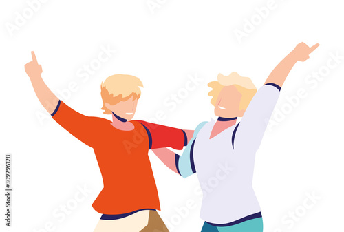 scene of men in dance pose, party, dance club