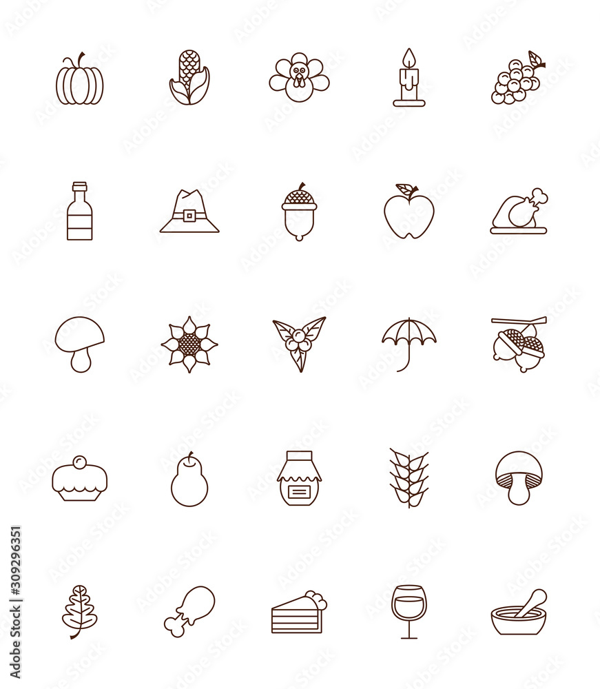 bundle of thanksgiving set icons bundle of thanksgiving set icons