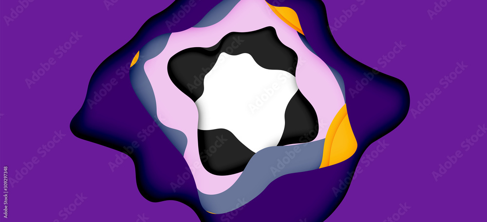 Vector decorative background. Abstract web template with cut out 3d paper abstract waves on light background for decoration design.