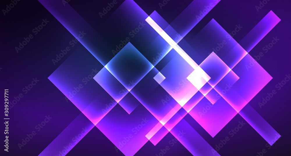 Neon glowing techno square rectangle lines, blue hi-tech futuristic abstract background Neon glowing techno square rectangle lines, blue hi-tech futuristic abstract background