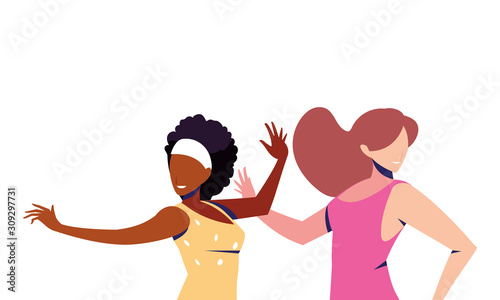 scene of women in dance pose, party, dance club