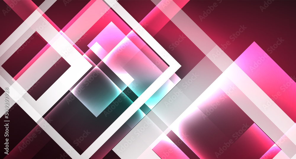 Neon geometric abstract background in hipster style on light background. Space retro design. Color geometric pattern. Square shape abstract background.