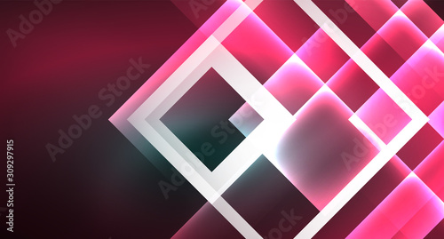 Neon geometric abstract background in hipster style on light background. Space retro design. Color geometric pattern. Square shape abstract background.